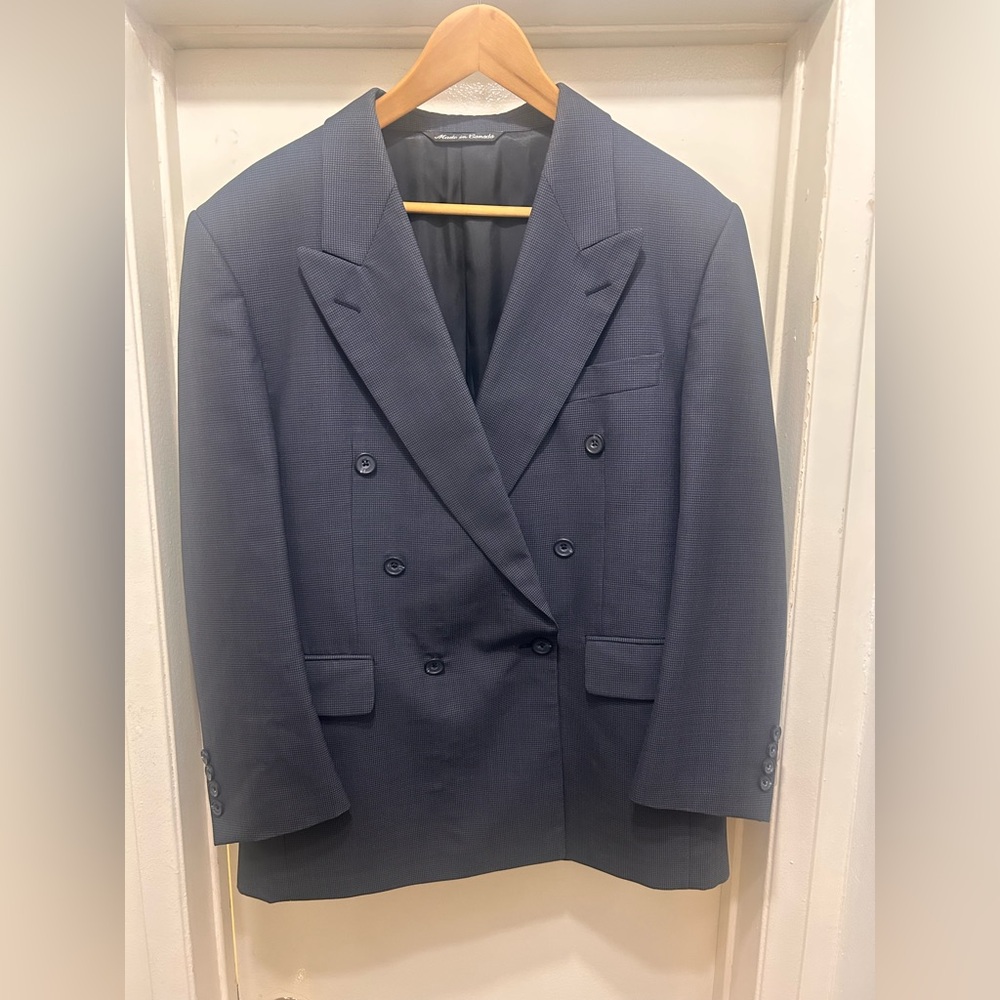 Aquascutum Double Breasted Blazer Sport Coat Jacket Blue Wool Short VTG